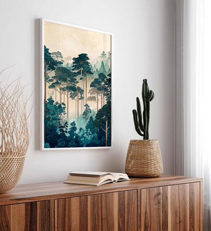 Japanese Forest Print: Ukiyo-e Style Landscape Art