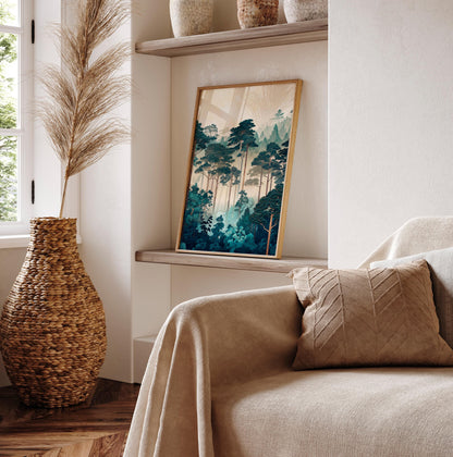 Japanese Forest Print: Ukiyo-e Style Landscape Art