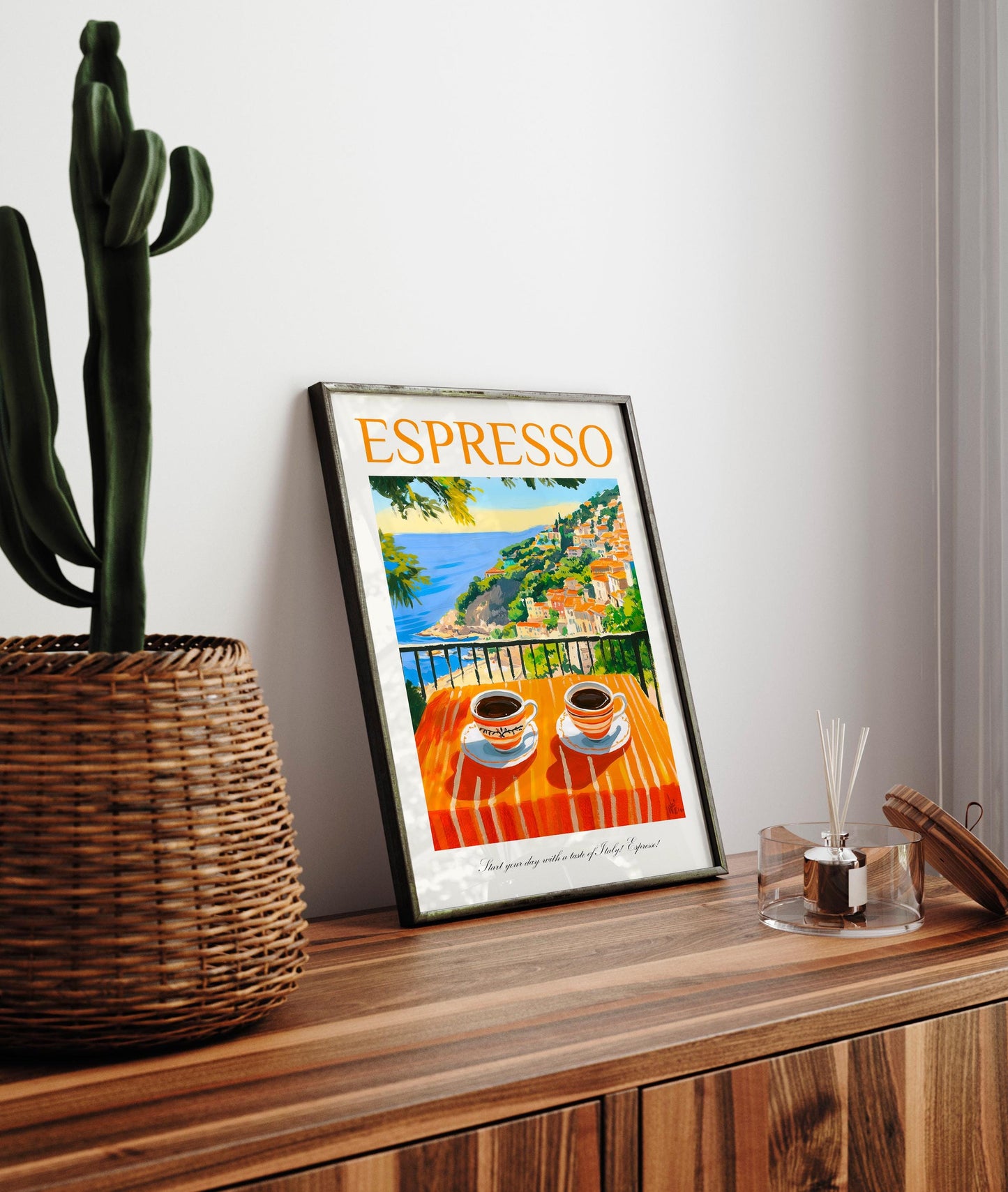 Espresso Cup Art Print: Mediterranean Beachy Decor