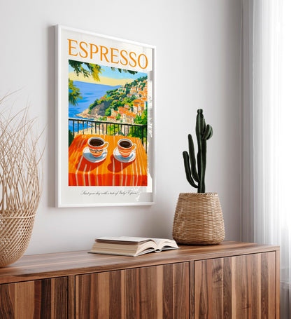 Espresso Cup Art Print: Mediterranean Beachy Decor