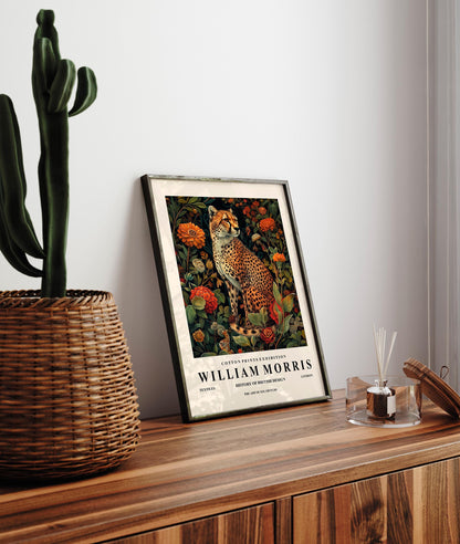 Cheetah print, William Morris wall art, Floral poster, Mid century print, Botanical safari decor