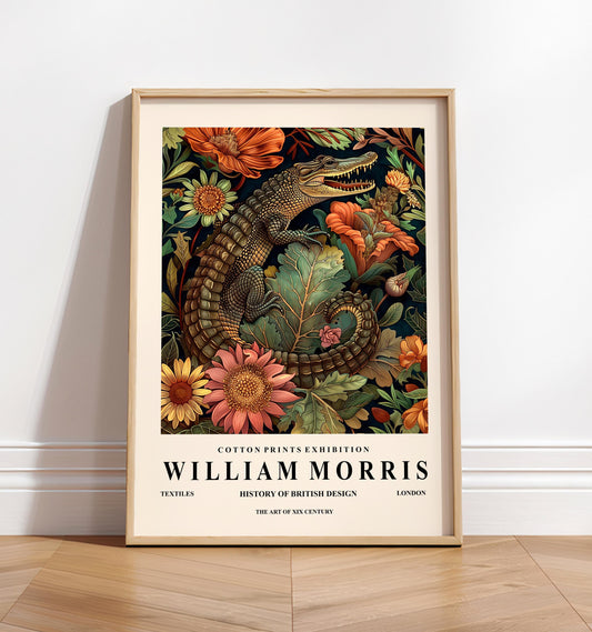 William Morris print, Crocodile wall art, Floral poster, Mid century print, Botanical decor