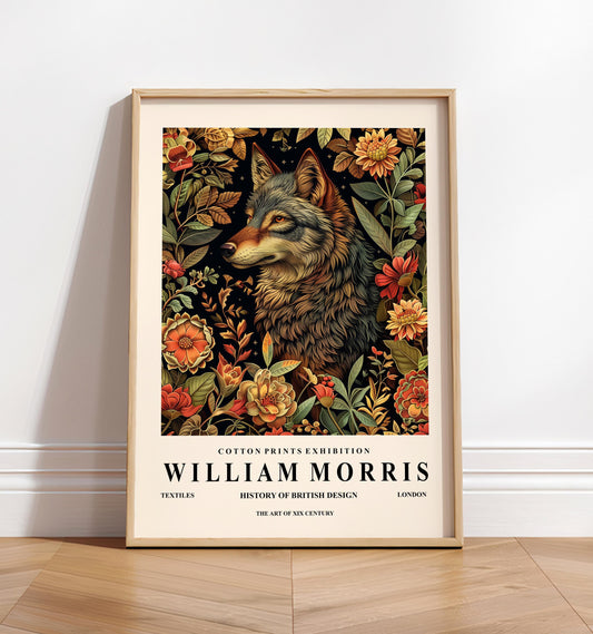 William Morris Wolf Art Print: Dark Botanical Cottagecore Decor