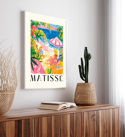 Matisse Style Beach Print: Bohemian Pink Y2K Wall Art