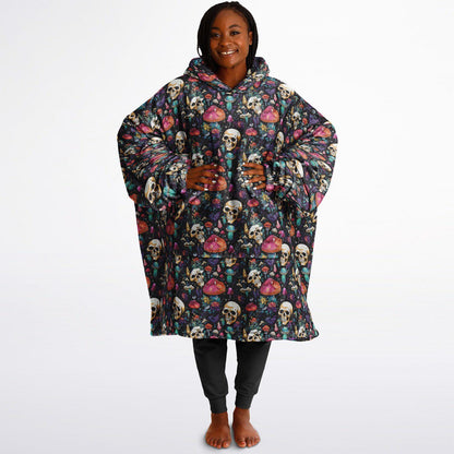 Psychedelic Trippy Horror Halloween Reversible Snug Hoodie,All Over Print Skulls Pullover Hooded Blanket Sleeves,Lounge Wear,Christmas Gift