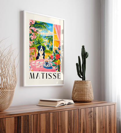 Border Collie Matisse Print: Funny Dog & Coffee Kitchen Art