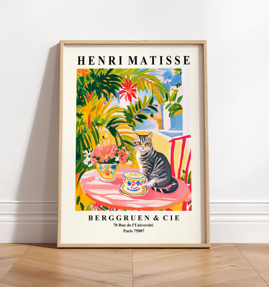 Tabby Cat Matisse Print: Funny Espresso Art, Kitchen Decor
