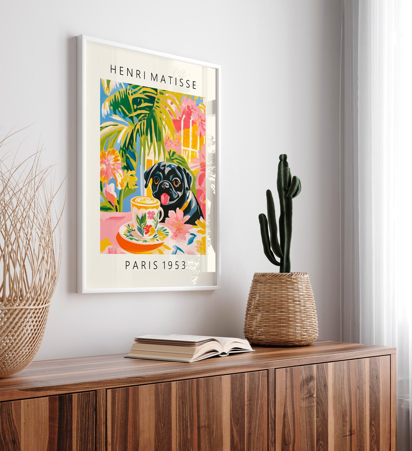 Black Pug Coffee Print: Henri Matisse Style Kitchen Art