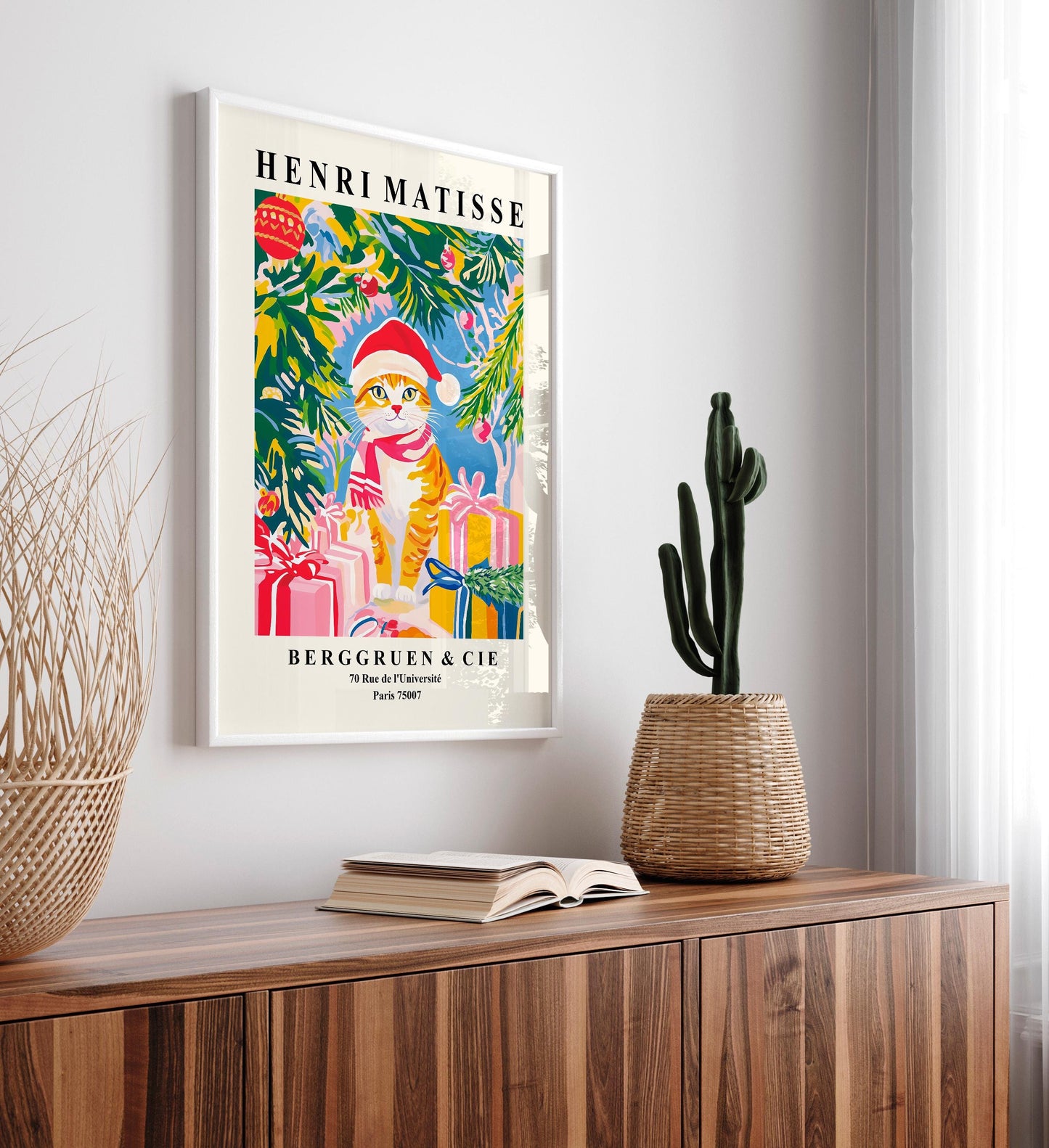 Ginger Tabby Cat Christmas Print: Henri Matisse Style Art