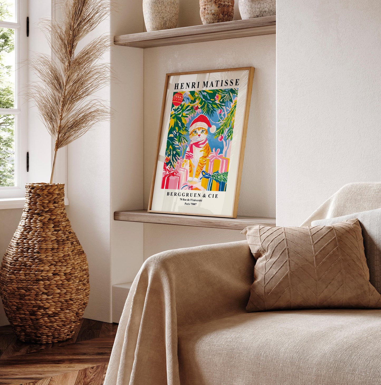 Ginger Tabby Cat Christmas Print: Henri Matisse Style Art