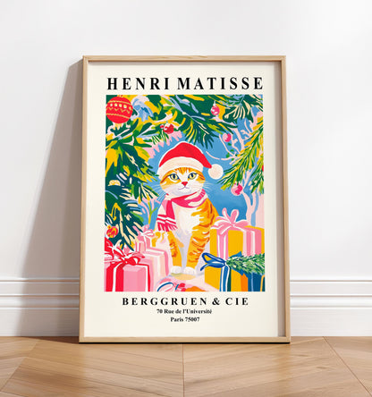 Ginger Tabby Cat Christmas Print: Henri Matisse Style Art