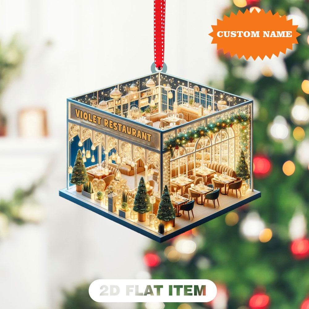 Personalized Restaurant 2D Flat Christmas  Ornament, Restaurant Xmas Ornament, Christmas Tree Decor, Christmas Gift, Gift For Her