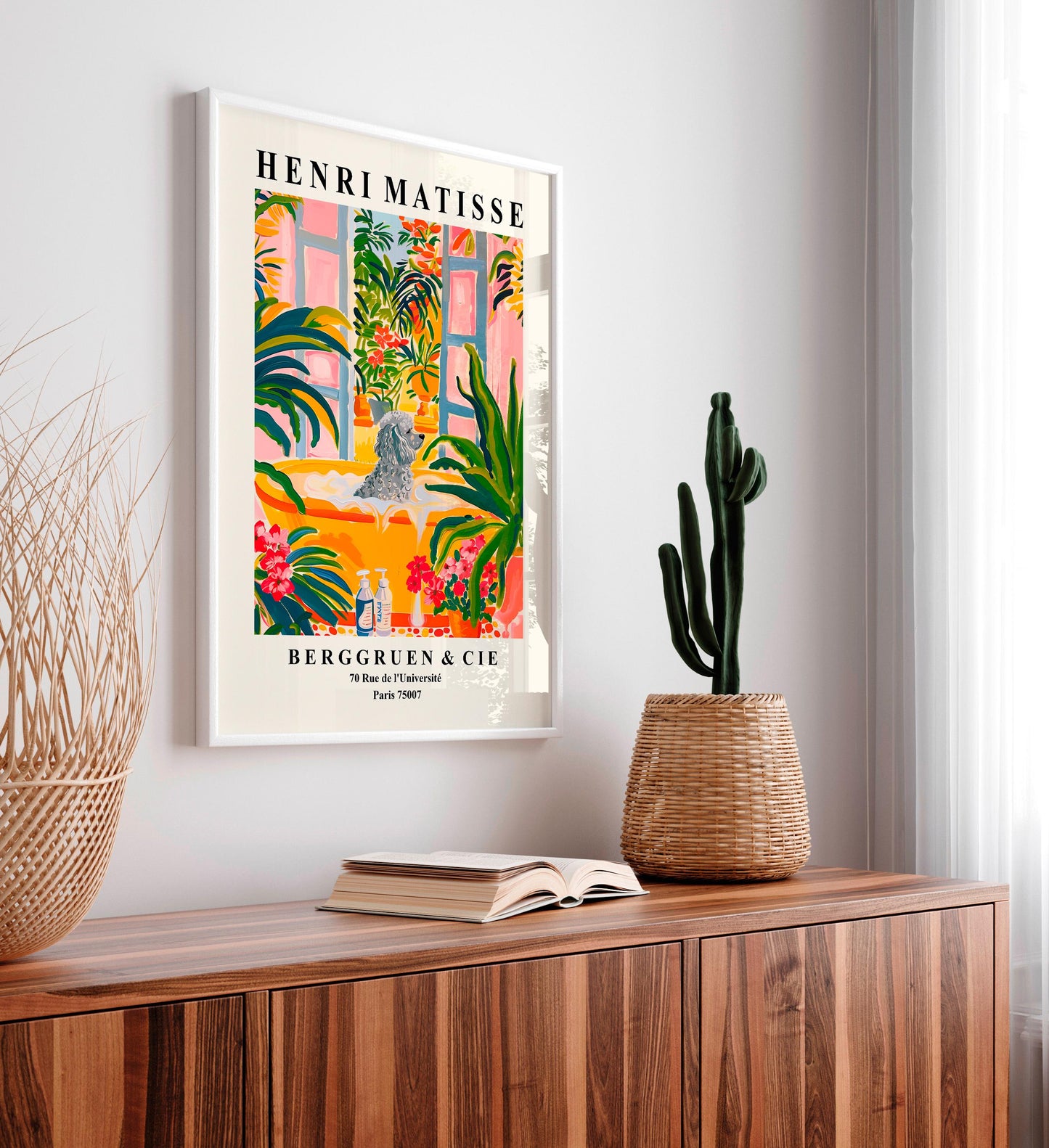 Poodle in Bathtub Art Print: Funny Dog Bathroom Decor, Henri Matisse Style