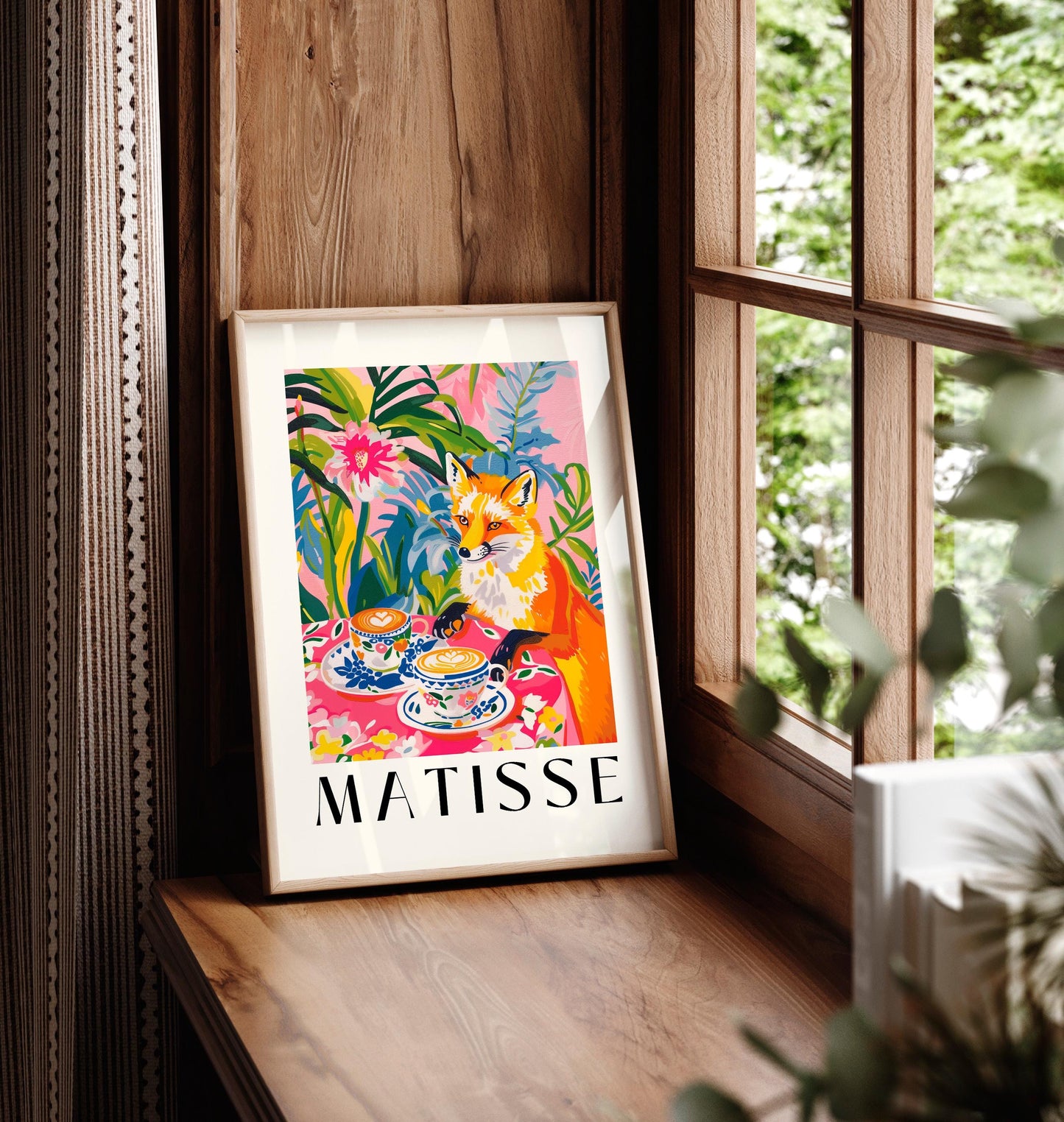 Fox Drinking Coffee Print: Henri Matisse Inspired Kitchen Decor