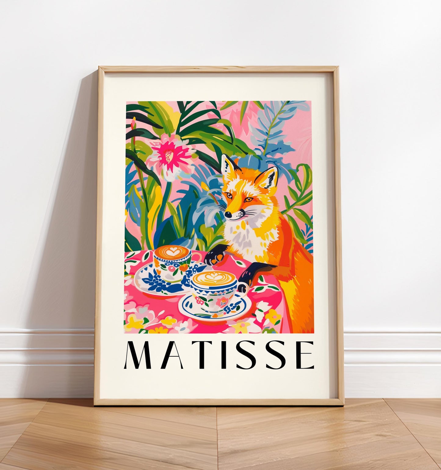 Fox Drinking Coffee Print: Henri Matisse Inspired Kitchen Decor
