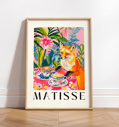 Fox Drinking Coffee Print: Henri Matisse Inspired Kitchen Decor