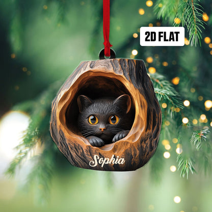 Personalized Cat 2D Flat Ornament, Cat Rearview Mirror Car Accessories, Cat Christmas Ornament, Kitten Ornament, Holiday Gift for Cat Lover