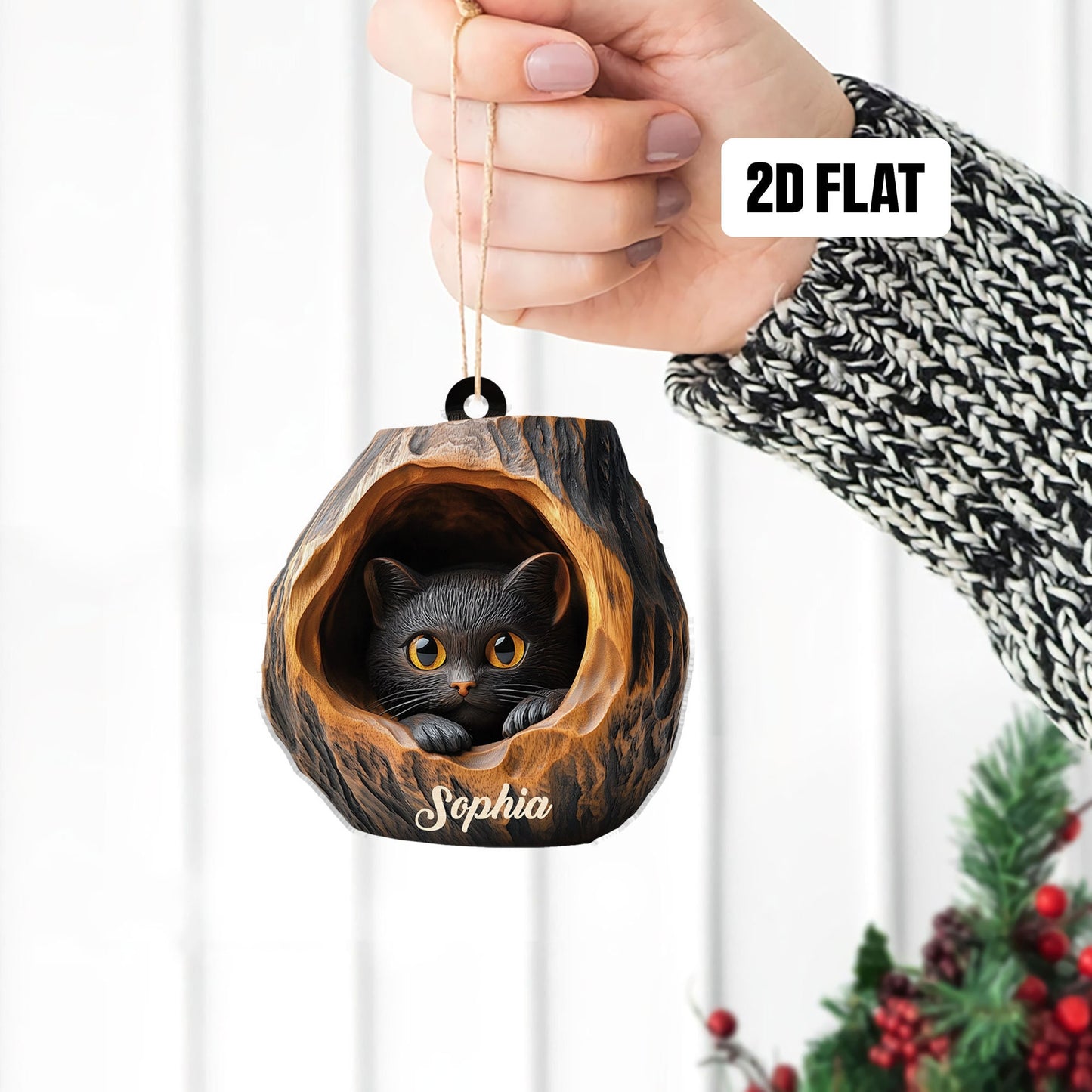 Personalized Cat 2D Flat Ornament, Cat Rearview Mirror Car Accessories, Cat Christmas Ornament, Kitten Ornament, Holiday Gift for Cat Lover