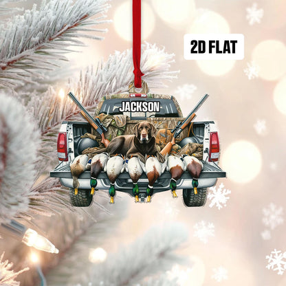 Personalized Hunting Flat Ornament, Custom Name Christmas Tree Ornament, Duck Hunting Christmas Ornament, Xmas Gift for Dad, Husband
