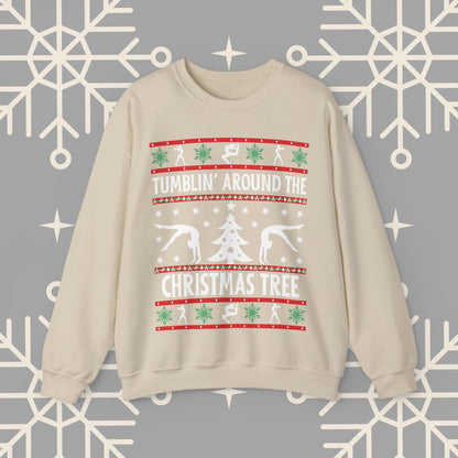 Gymnastics Ugly Christmas : Tumbling Around the Christmas Tree Gymnast Sweatshirt