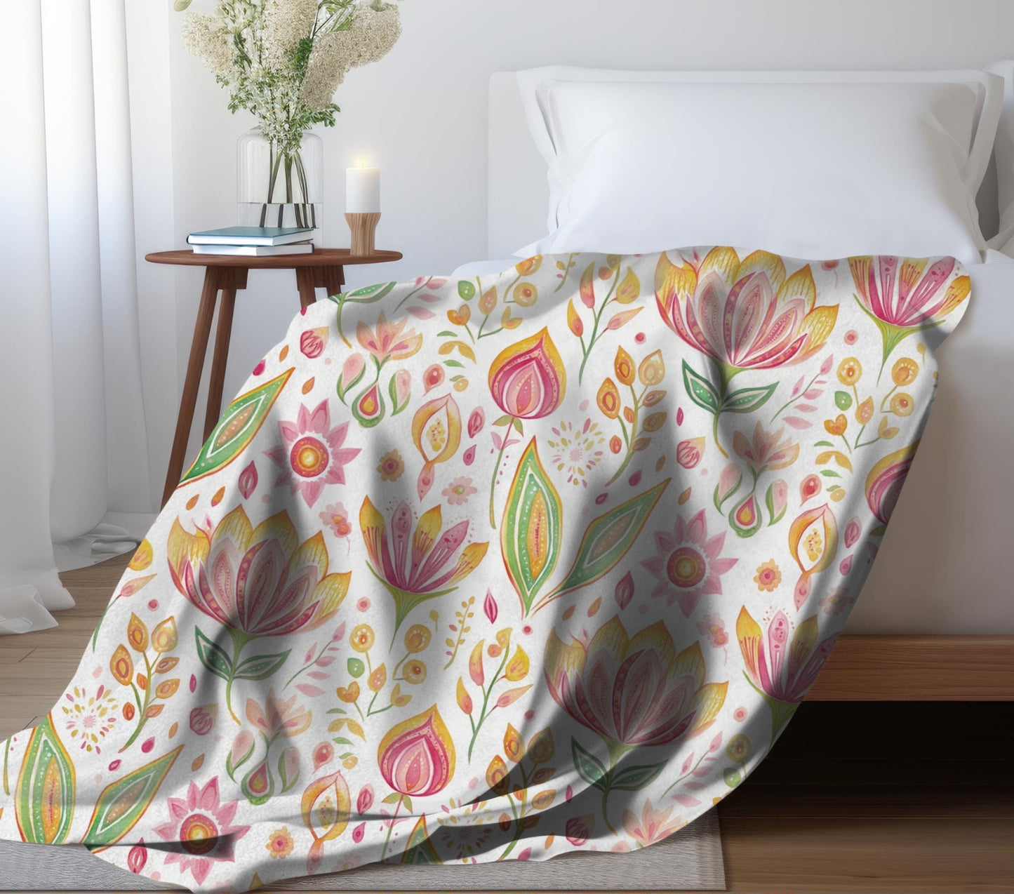 Retro Floral Blanket Boho Floral Fleece Throw Flower Lovers Gift Wildflower Bedding Botanical Lap Blanket Flower Lovers Christmas Gift Ideas