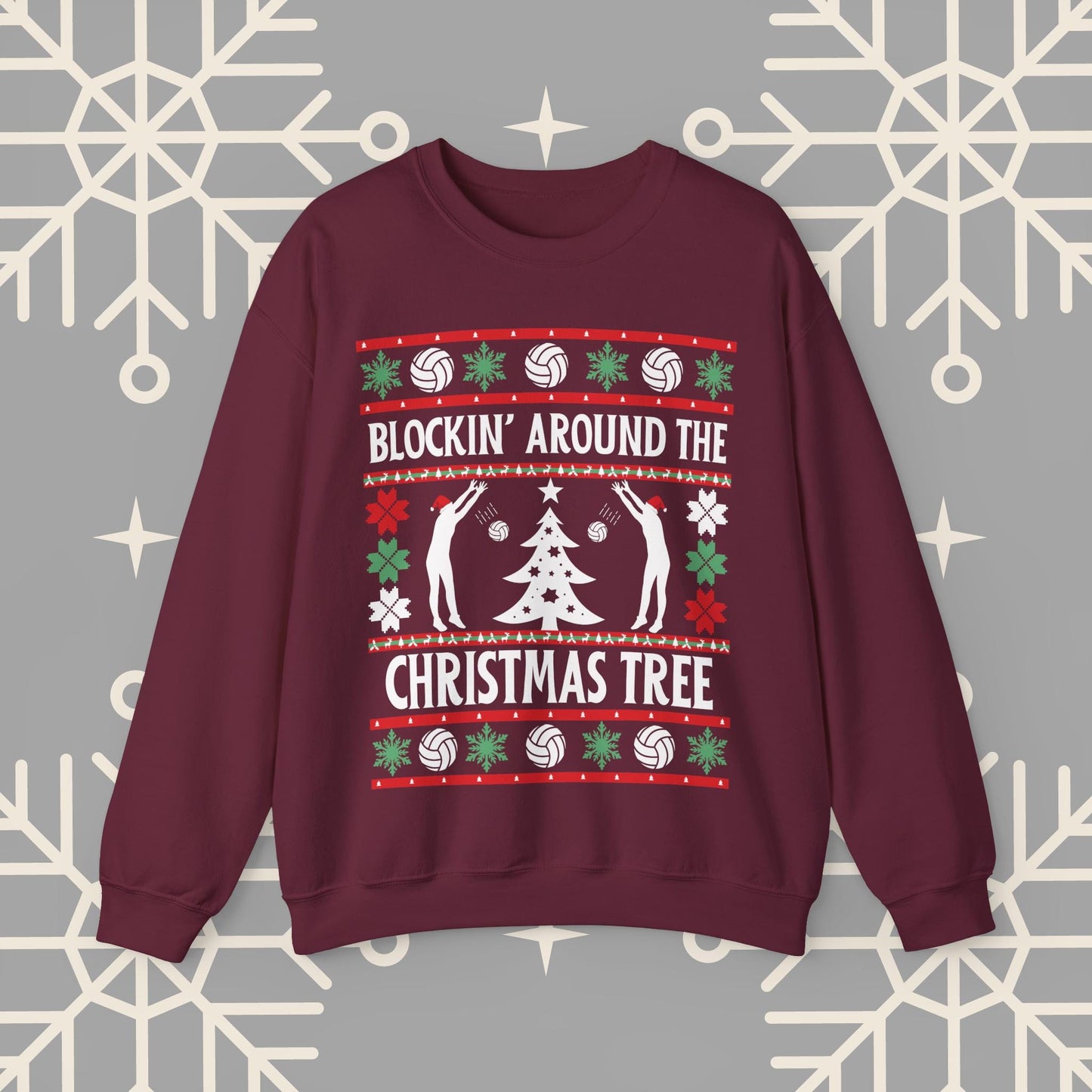 Volleyball Ugly Christmas , Blockin' Around the Christmas Tree Sweatshirt, Funny Holiday Crewneck, Gift for Volleyball Player