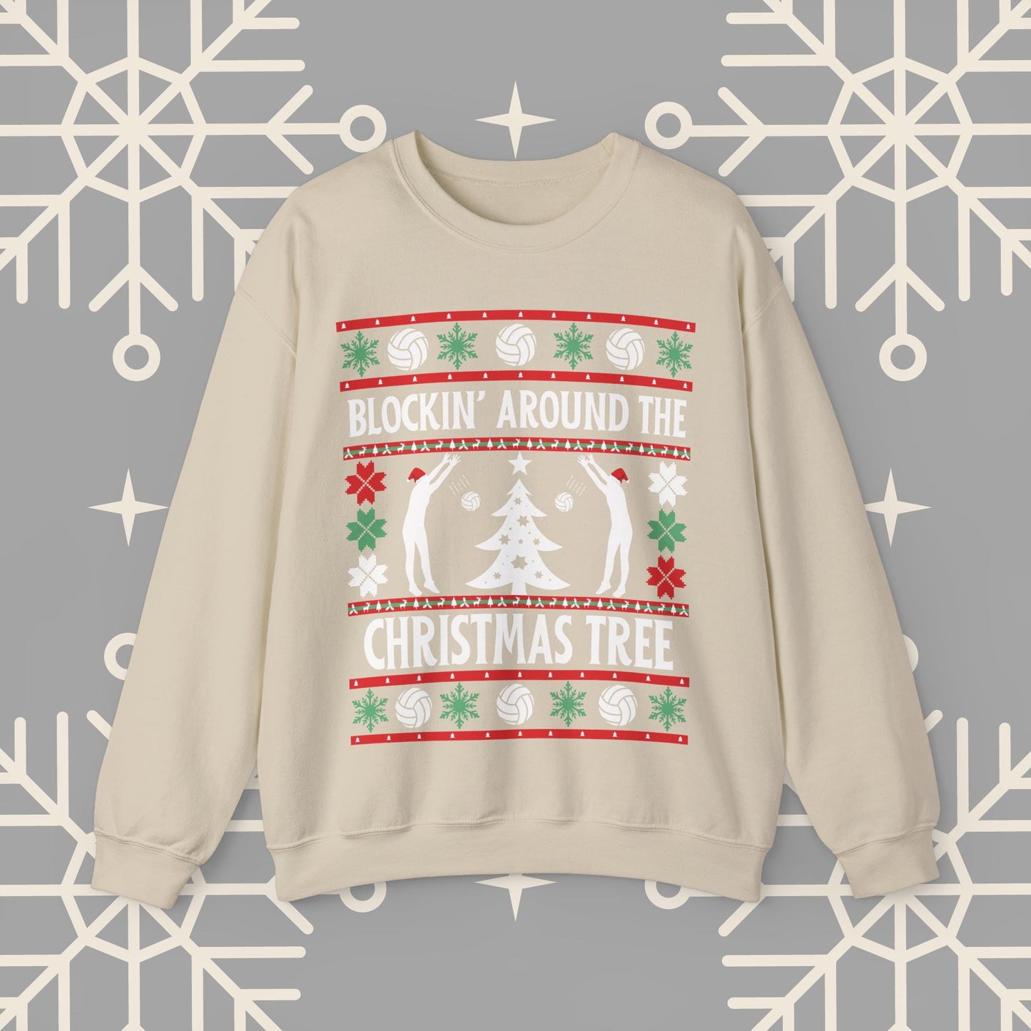 Volleyball Ugly Christmas , Blockin' Around the Christmas Tree Sweatshirt, Funny Holiday Crewneck, Gift for Volleyball Player