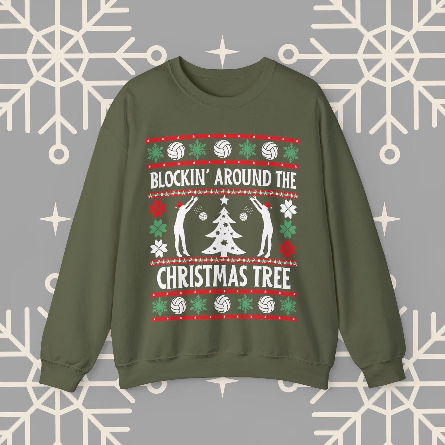Volleyball Ugly Christmas , Blockin' Around the Christmas Tree Sweatshirt, Funny Holiday Crewneck, Gift for Volleyball Player