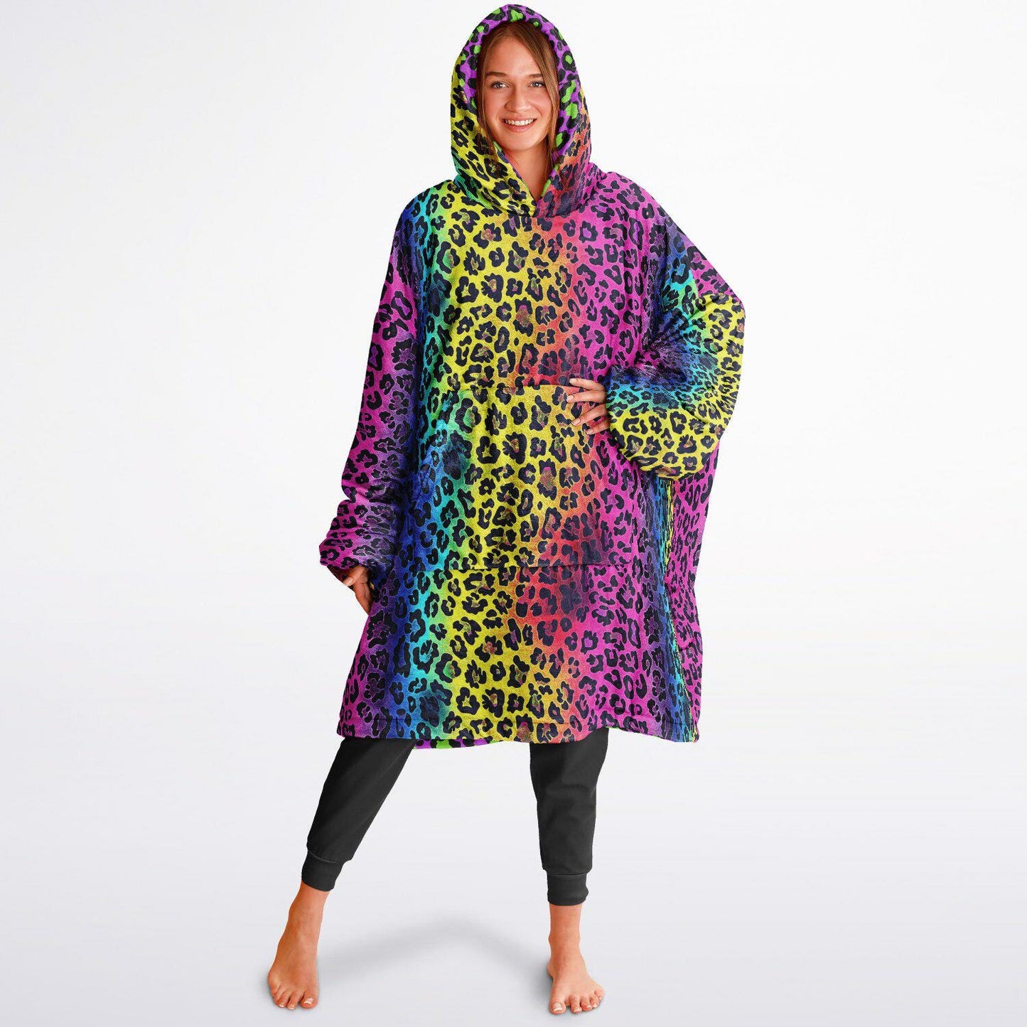 Rainbow Reversible Snug Hoodie LGBTQ Pride Flag Print Pullover Hooded Blanket with Sleeves Vivid Colours All Over Print Hoodie