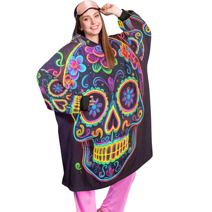 Sugar Skull Blanket Hoodie Día De Los Muertos Personalized Blanket