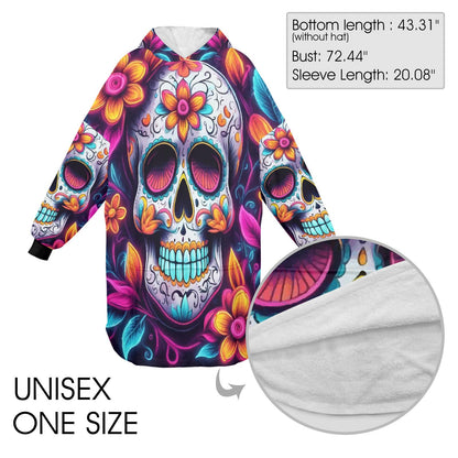 Blanket Hoodie personalized blankets hoodie that is a blanket Sugar Skull Día De Los Muertos Chicano Day of the Dead Mexico