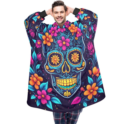 Sugar Skull Blanket Hoodie Día De Los Muertos Chicano Blanket