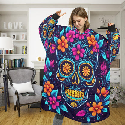 Sugar Skull Blanket Hoodie Día De Los Muertos Chicano Blanket