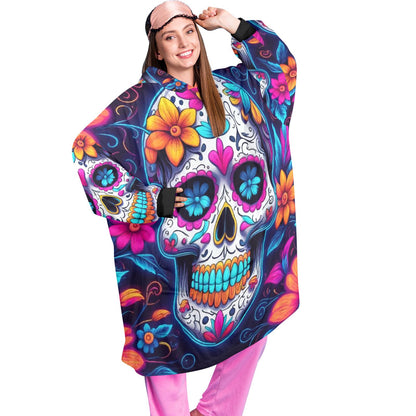 Sugar Skull Blanket Hoodie Día De Los Muertos Chicano Blanket