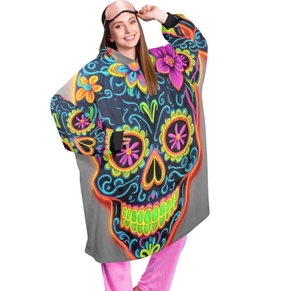 Blanket Hoodie personalized blankets hoodie that is a blanket Chicano Day of the Dead Chicanos Sugar Skull Blanket Día De Los Muertos