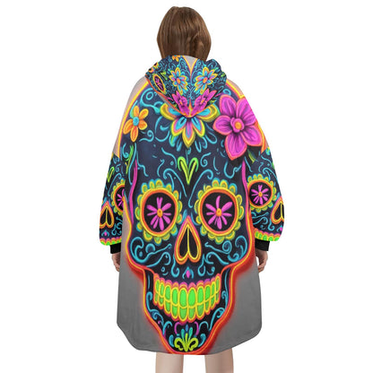 Blanket Hoodie personalized blankets hoodie that is a blanket Chicano Day of the Dead Chicanos Sugar Skull Blanket Día De Los Muertos