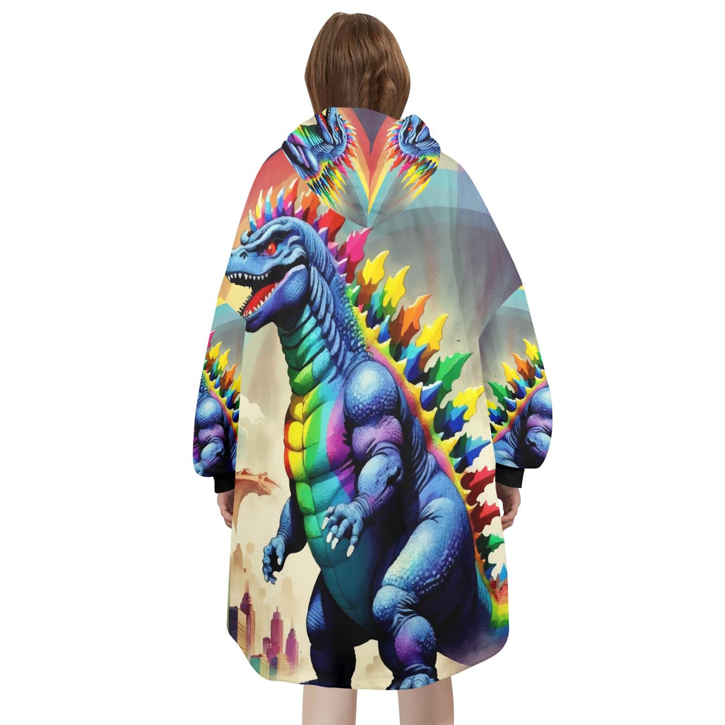 Godzilla Blanket Hoodie Rainbow Kaiju Fleece Lounger
