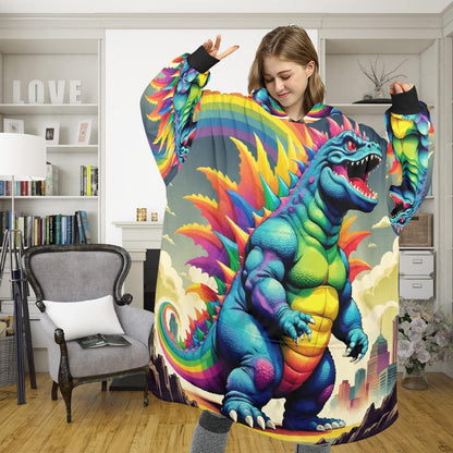 Retro Godzilla Blanket Hoodie Rainbow Kaiju Art Personalized Blanket