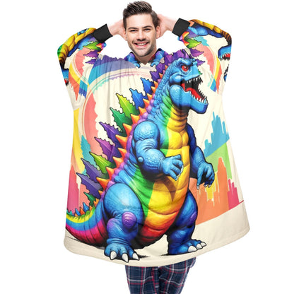 Retro Godzilla Blanket Hoodie Rainbow Kaiju Art Personalized