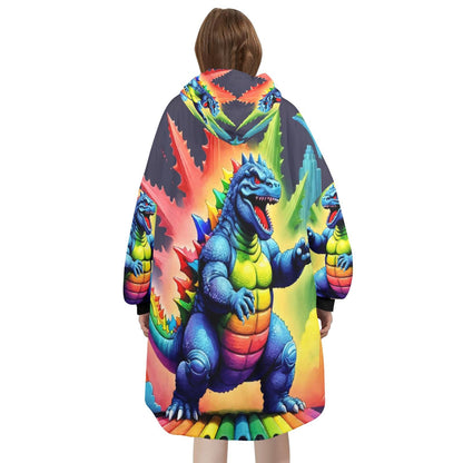 Retro Godzilla Blanket Hoodie Rainbow Kaiju Art Personalized