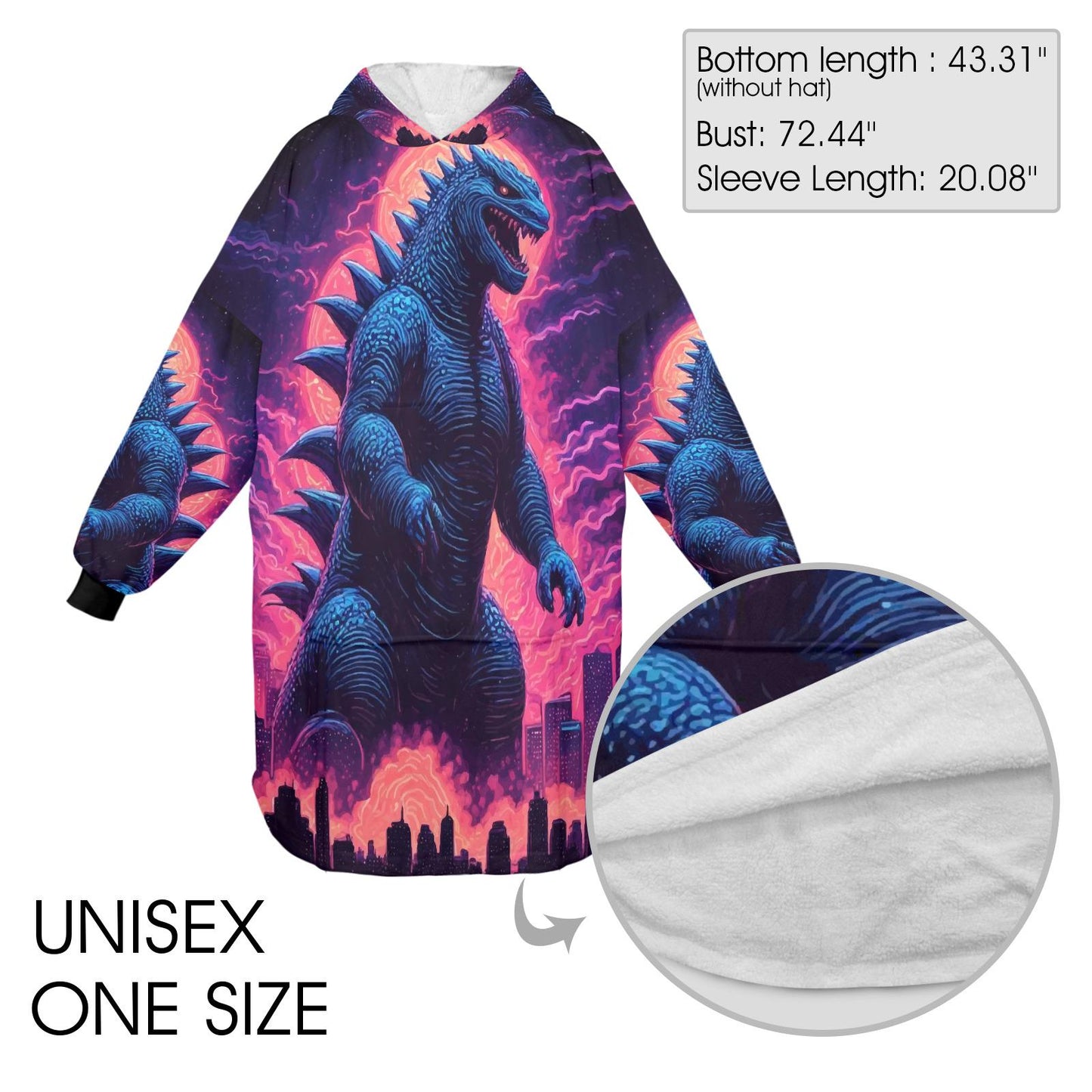 Godzilla Blanket Hoodie Retro Kaiju Rainbow Art Personalized Gojira Blanket