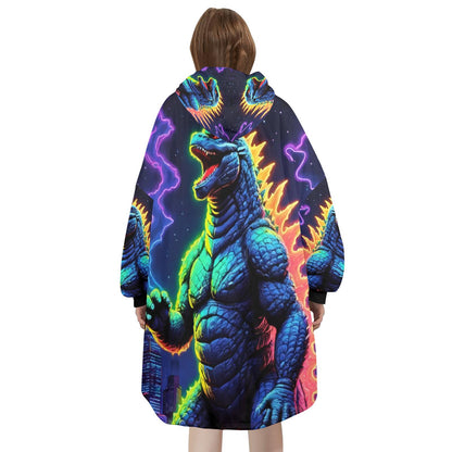 Godzilla Blanket Hoodie Retro Kaiju Neon Art Personalized Fleece