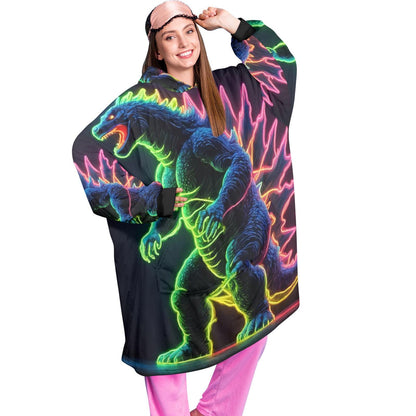Retro Godzilla Blanket Hoodie Neon Kaiju Art Personalized