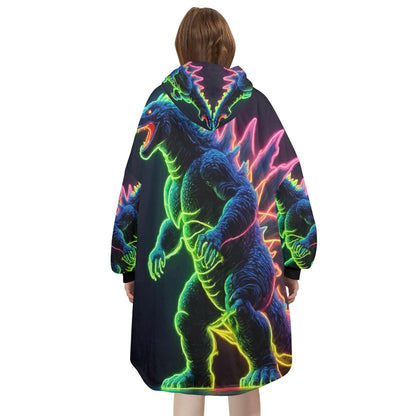 Retro Godzilla Blanket Hoodie Neon Kaiju Art Personalized