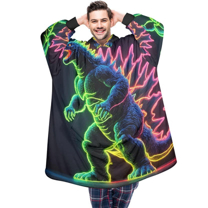 Retro Godzilla Blanket Hoodie Neon Kaiju Art Personalized