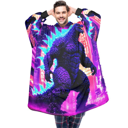 Godzilla Blanket Hoodie Retro Kaiju Neon Art Personalized