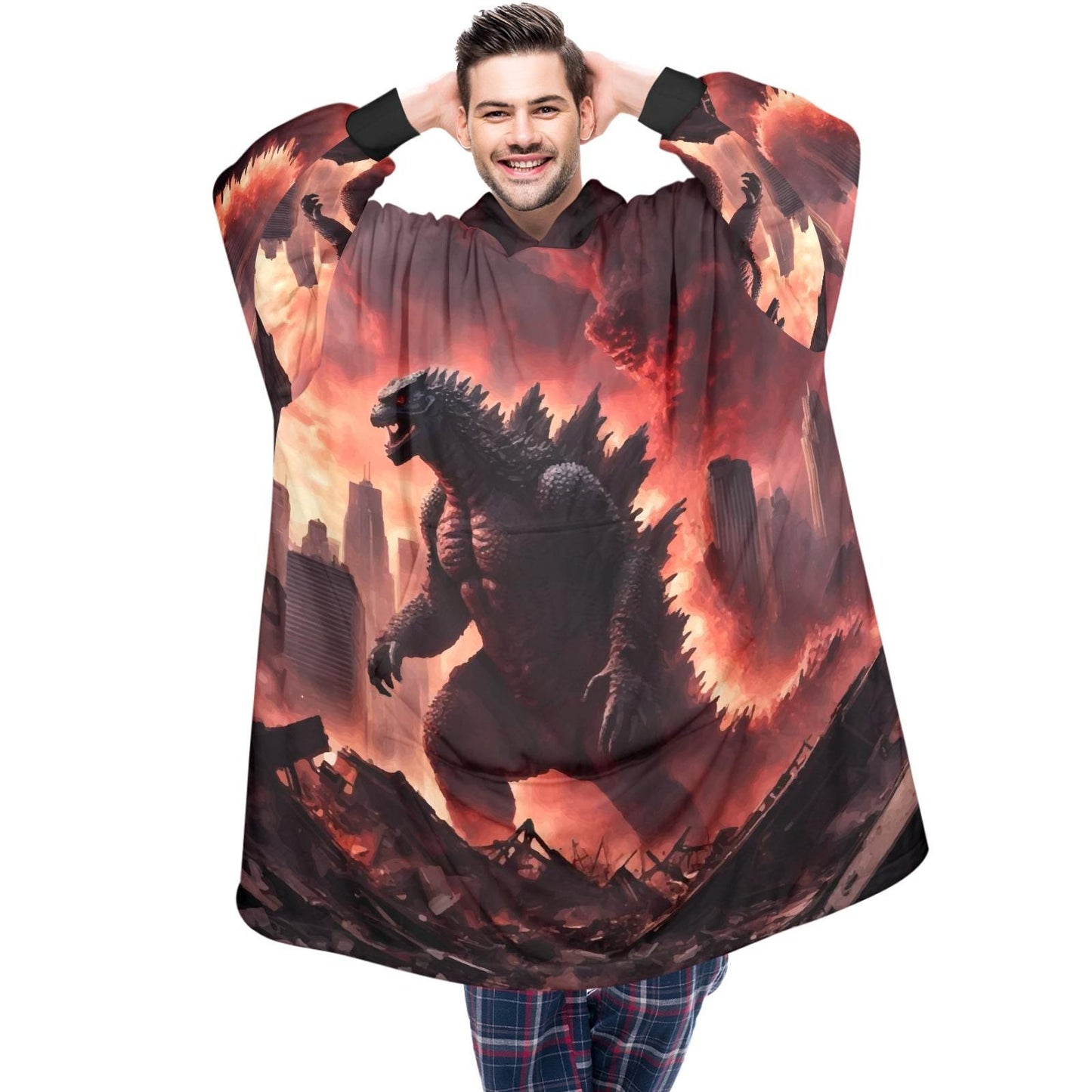 Godzilla Blanket Hoodie Kaiju Cartoon Fleece Lounger