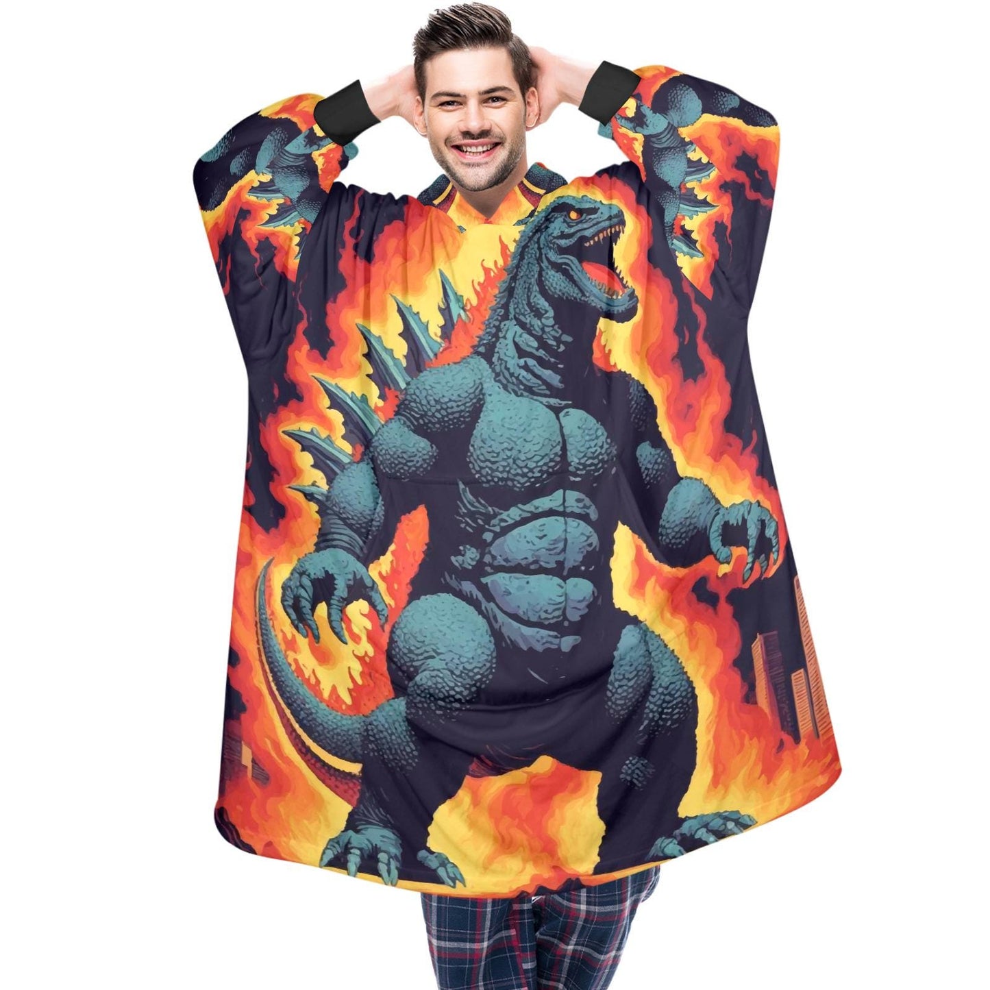 Godzilla Blanket Hoodie Retro Comics Kaiju Personalized Blanket