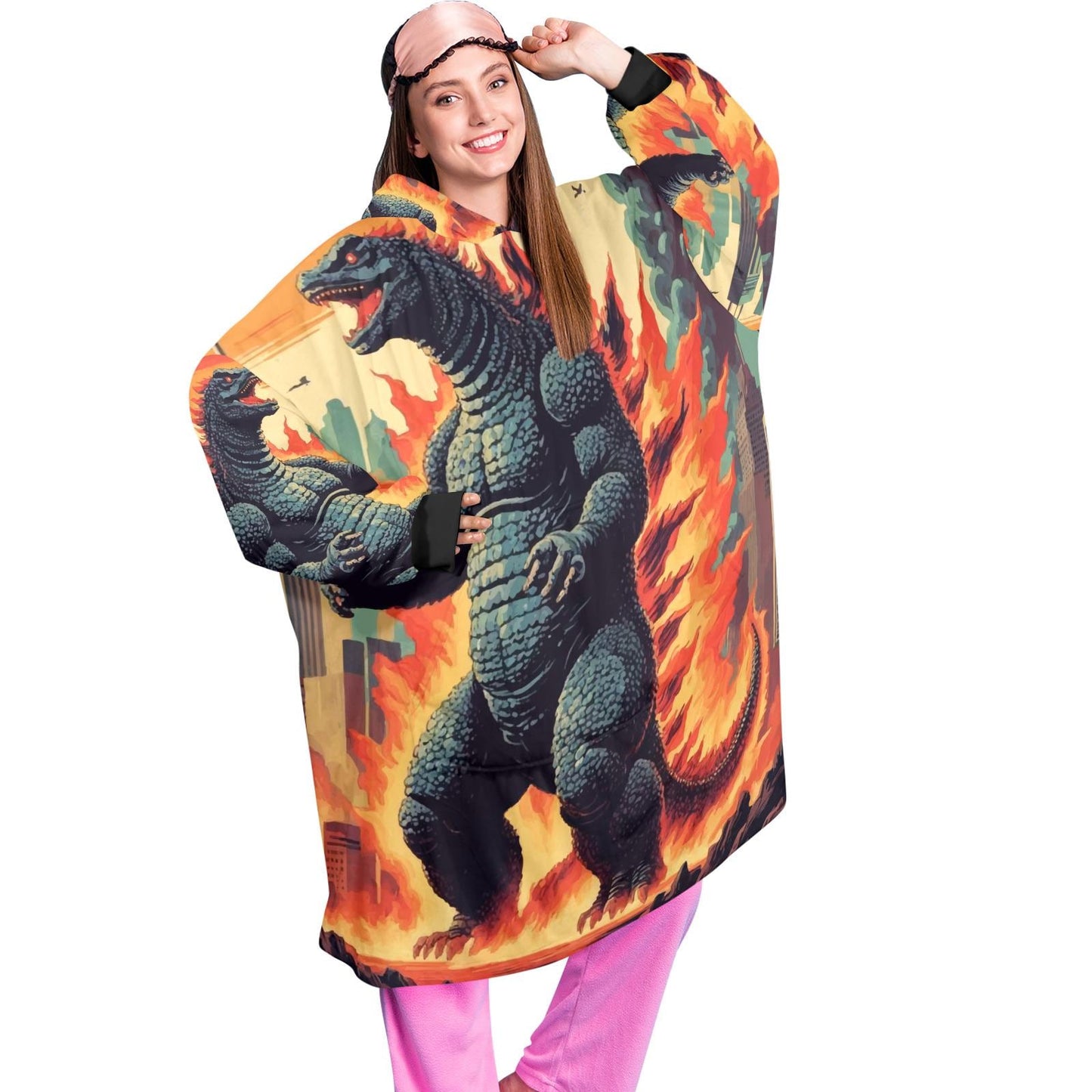Godzilla Blanket Hoodie Retro Kaiju Comics Personalized Blanket