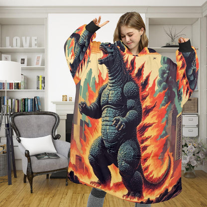 Godzilla Blanket Hoodie Retro Kaiju Comics Personalized Blanket